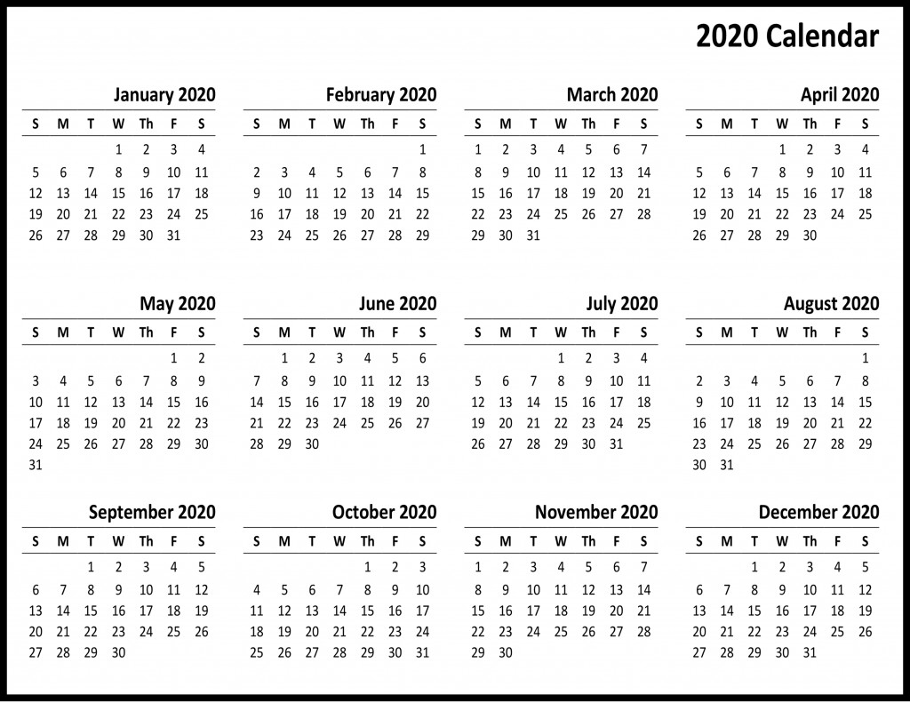 2020 Free Printable Yearly Calendar | Free Printable