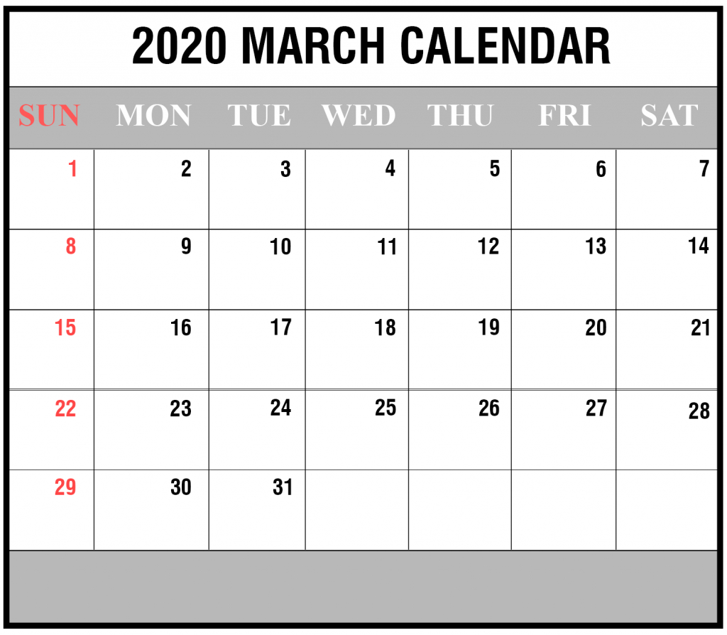2020 March Calendar Printable Editable Template Blank 4