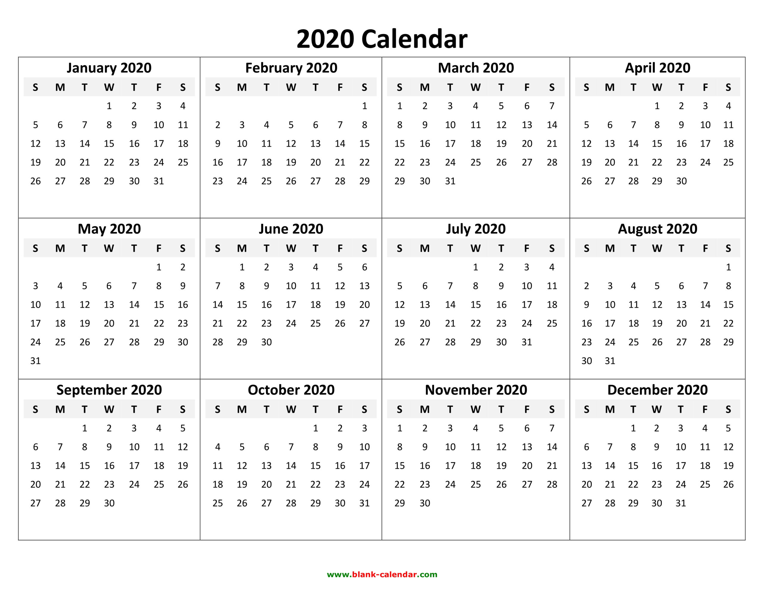 2020 Printable Calendar - Download Free Blank Templates