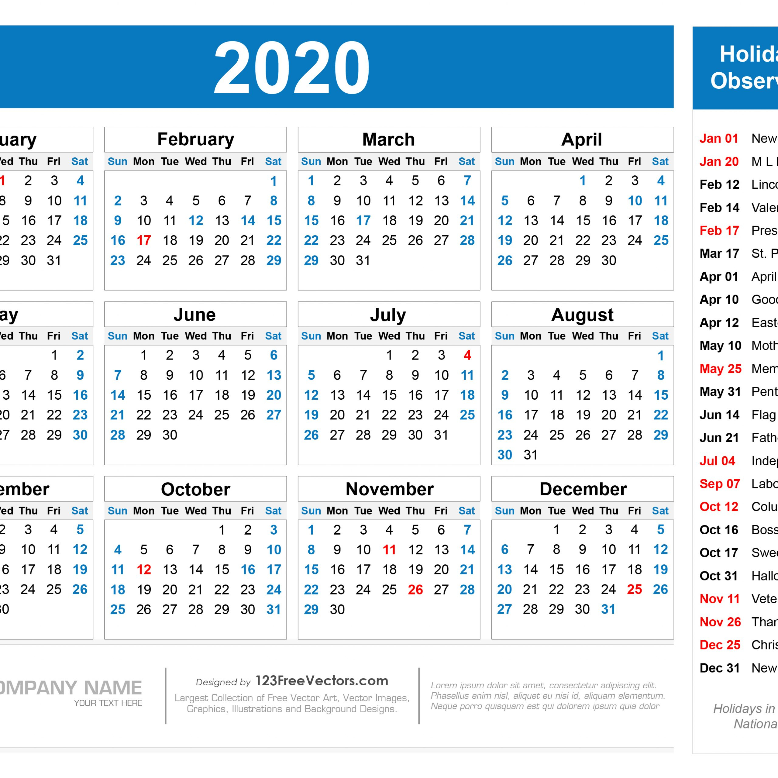 Free Vacation Calendar 2020 Calendar Printables Free Templates