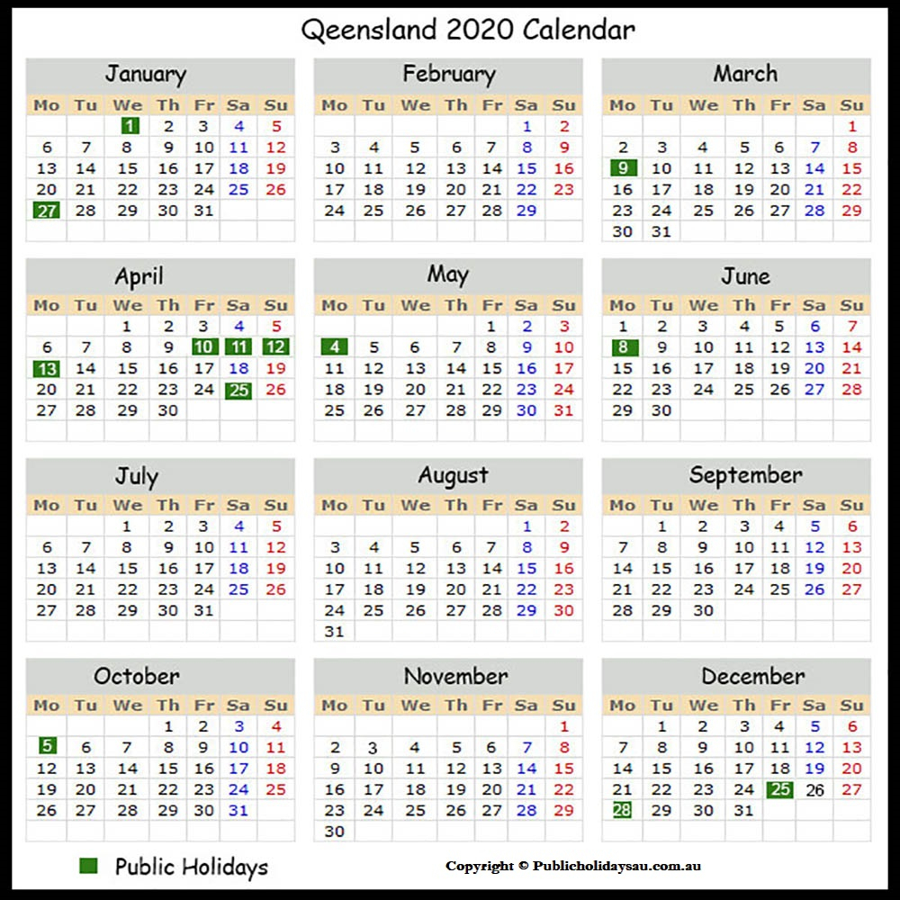 Calendar Year 2020 Australia 