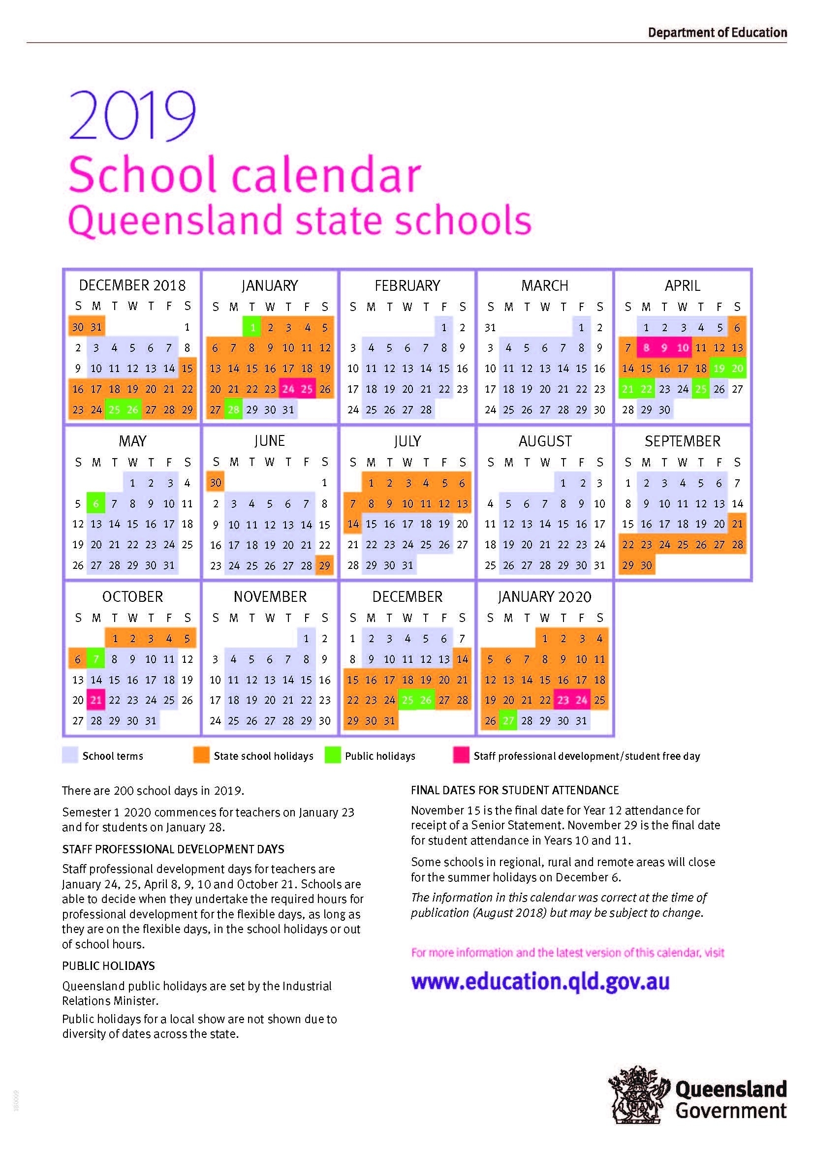 Printable Calendar Queensland 2020