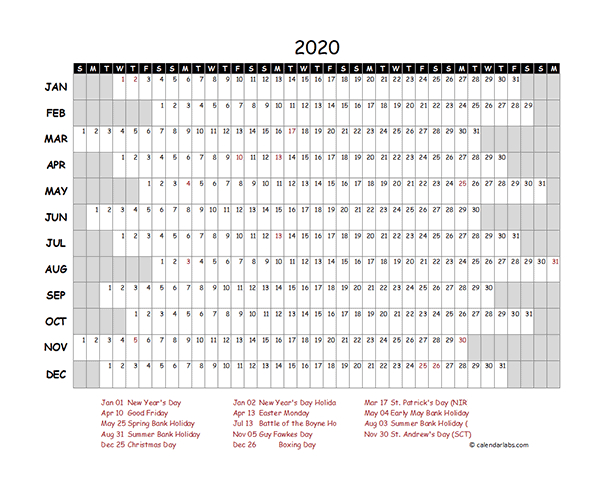 2020 South Africa Project Timeline Calendar - Free