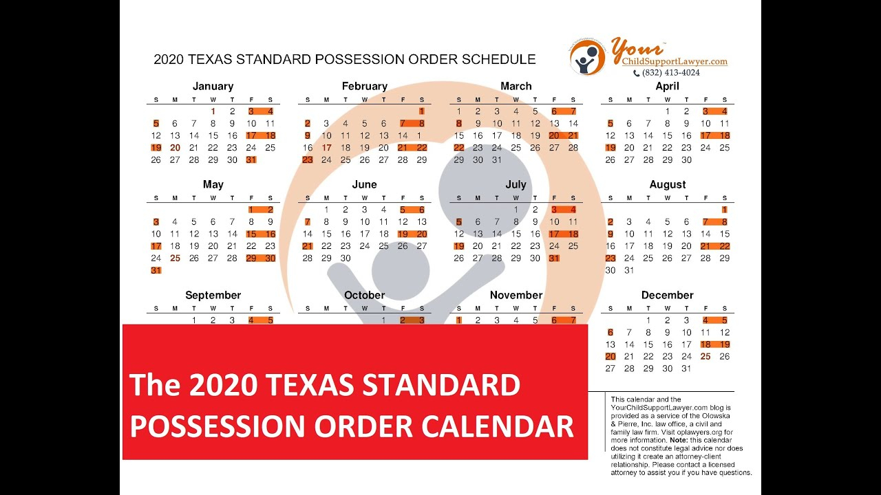 2020 Texas Standard Possession Order Parents Calendar