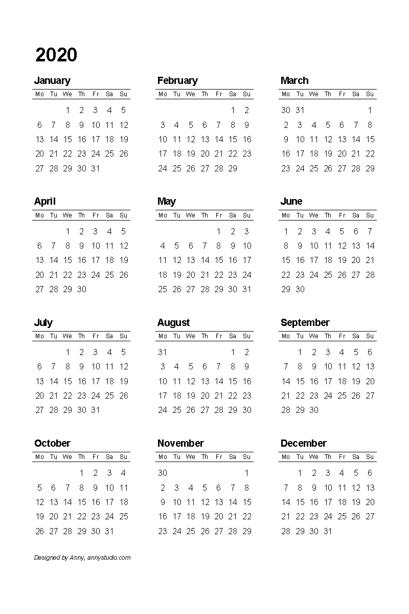 2020 Week Wise Calendar - Calendar Inspiration Design