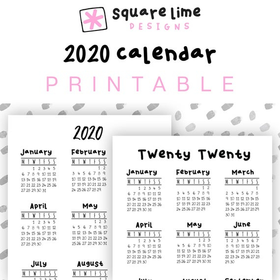 2020 Year At A Glance Printable Calendar / Yearly Planner