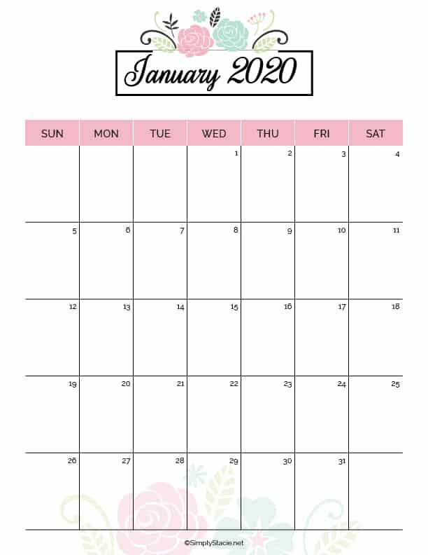 2020 Yearly Calendar Free Printable - Simply Stacie