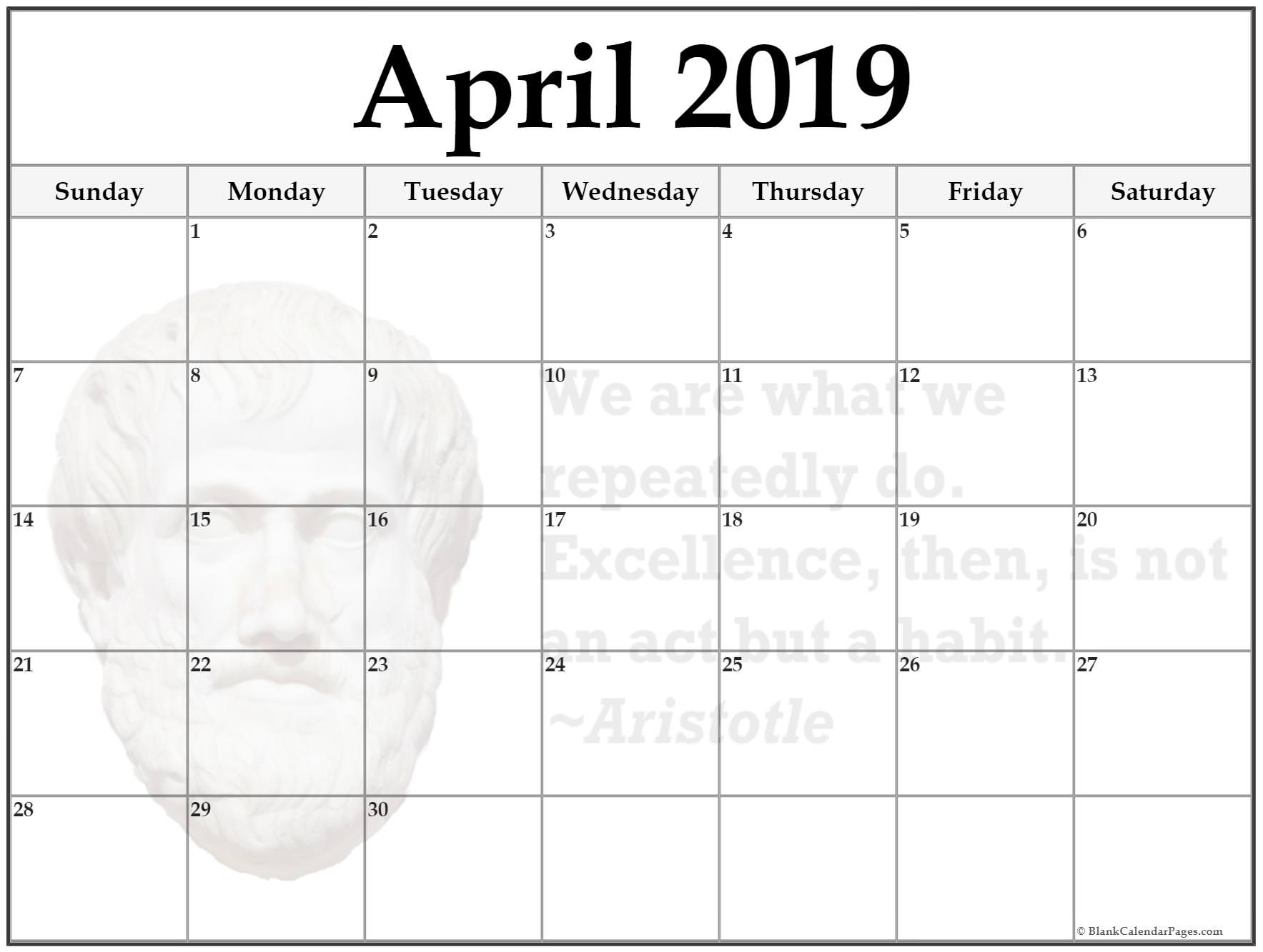 24+ April 2019 Printable Quote Calendars