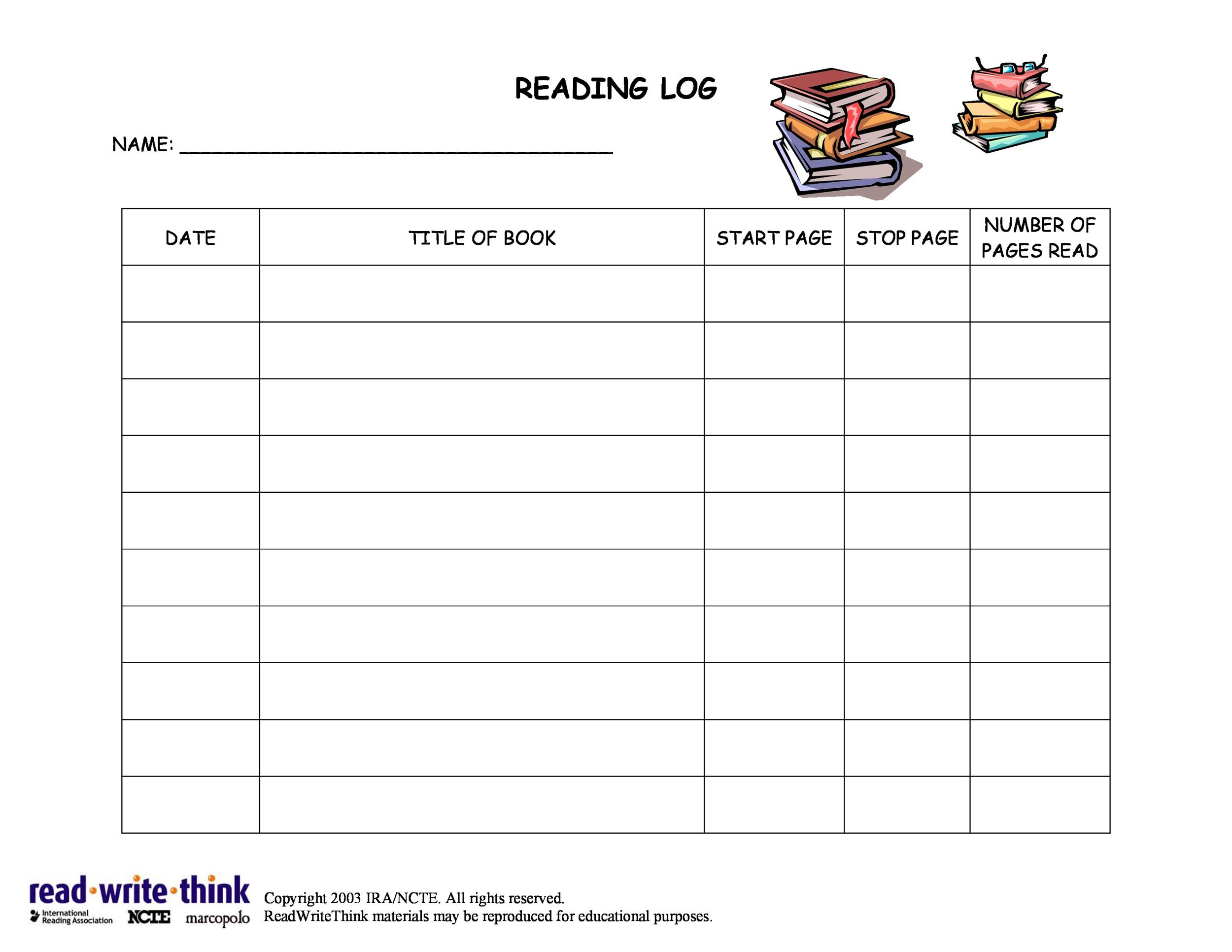 47 Printable Reading Log Templates For Kids, Middle School