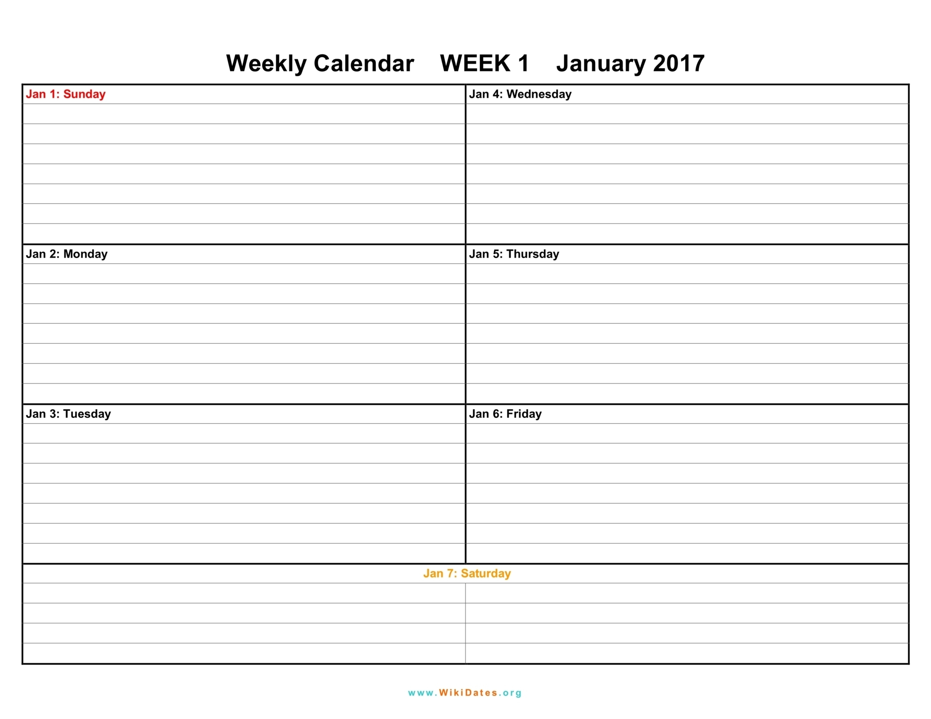 7 Day Weekly Planner Template Printable | Calendar