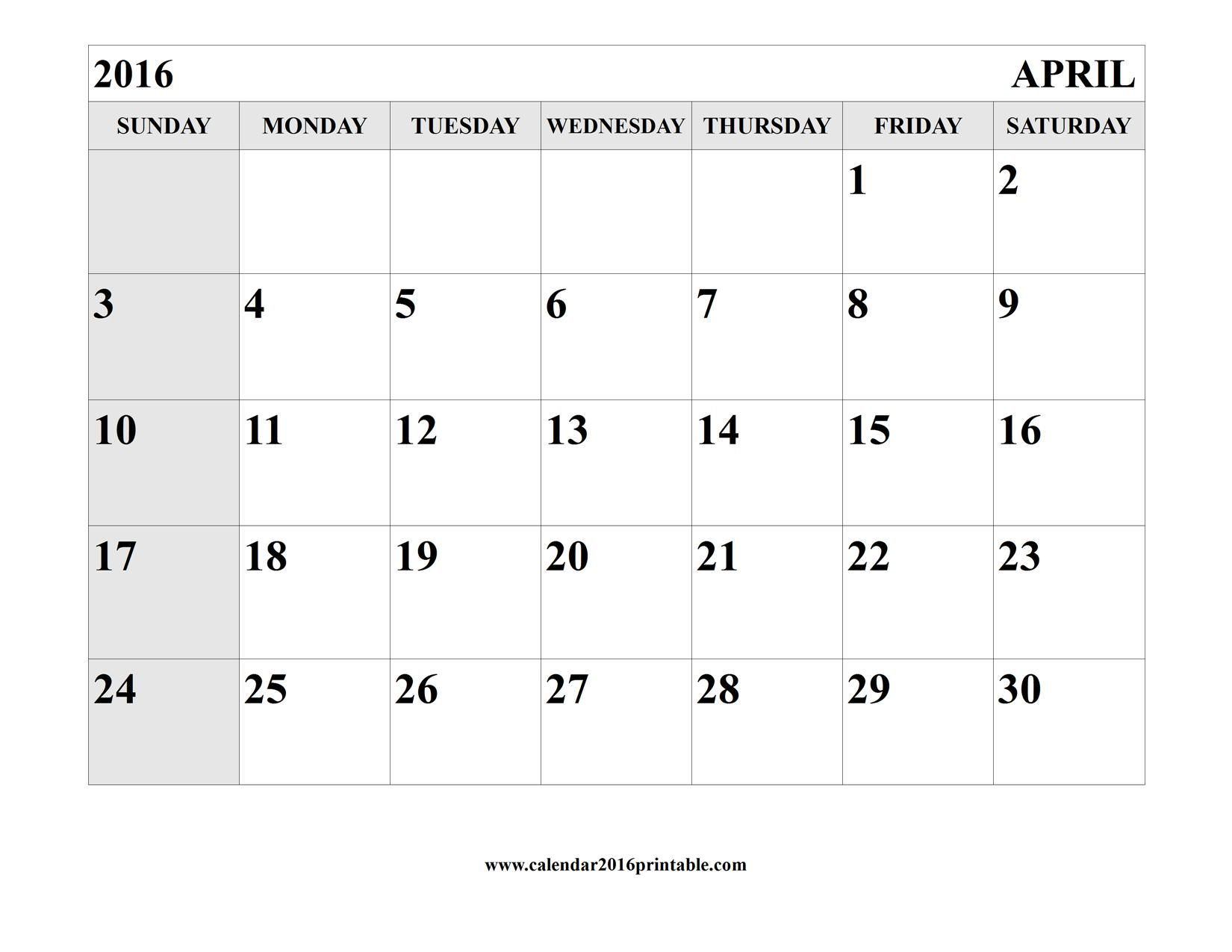 April 2016 Calendar Printable Template | Calendar Template