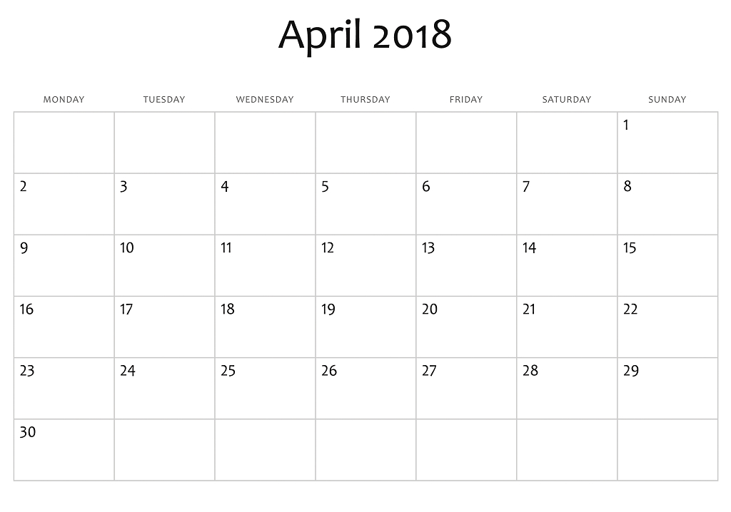 April 2018 Calendar Template: Printable, Blank, Wallpaper