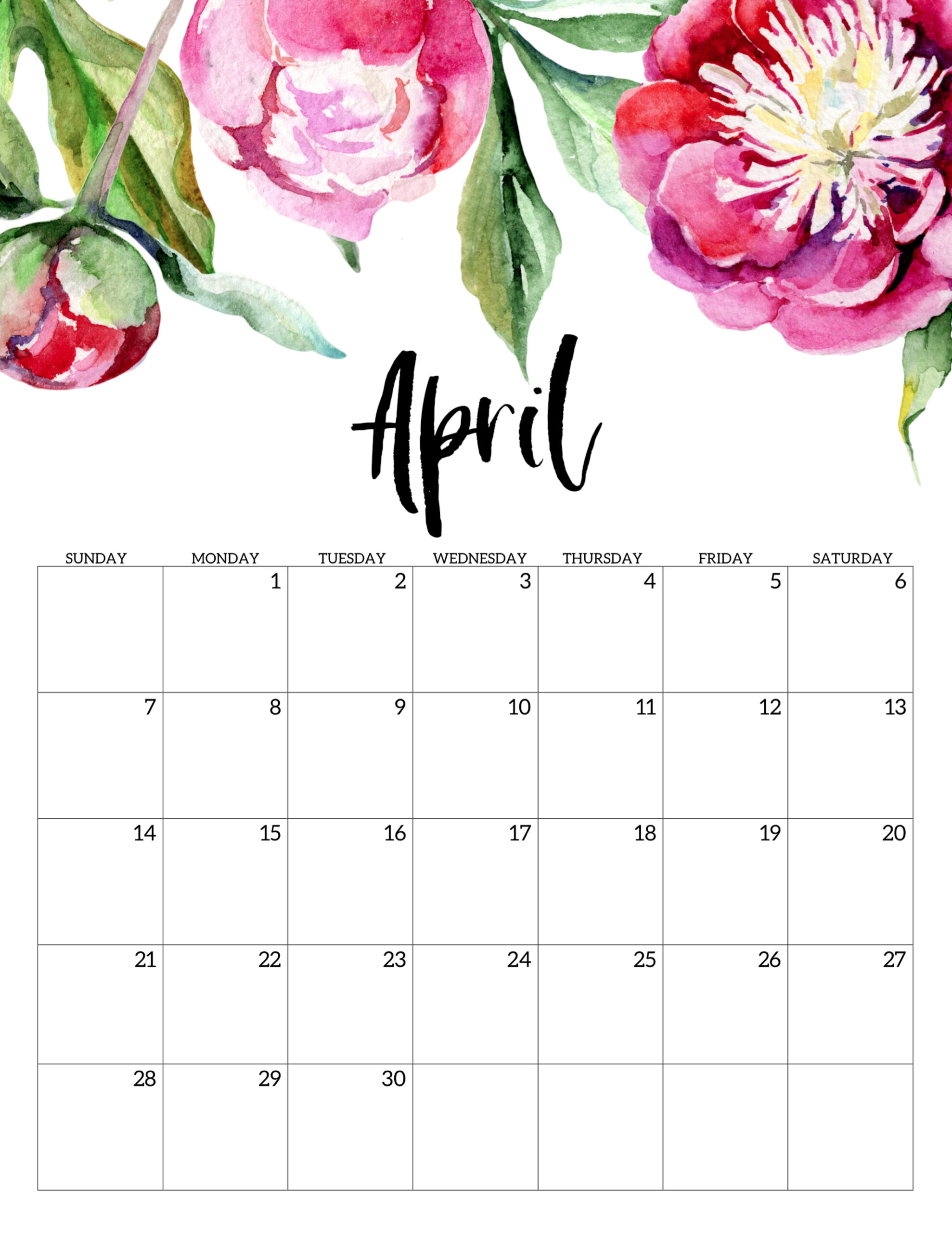 April 2019 Calendar Cute