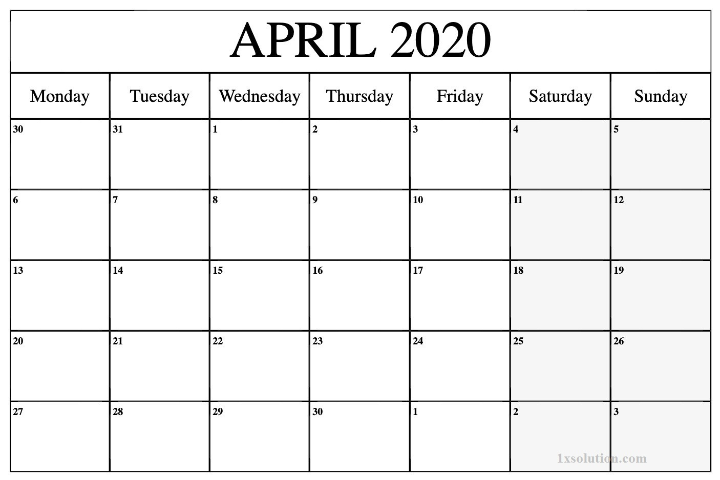 April 2020 Calendar Excel Sheet For Business Grow | Calendar