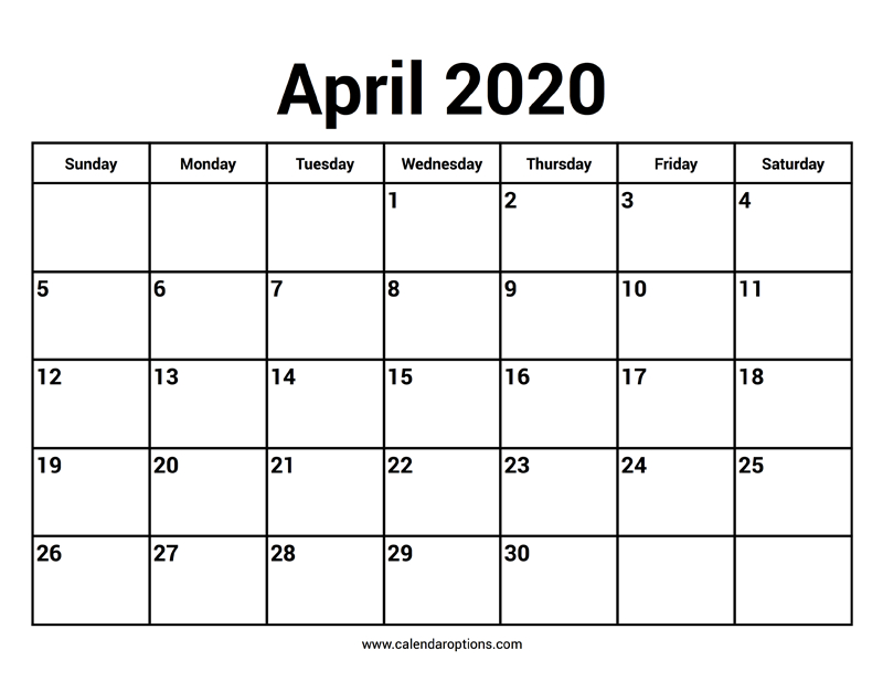 April 2020 Calendars – Calendar Options