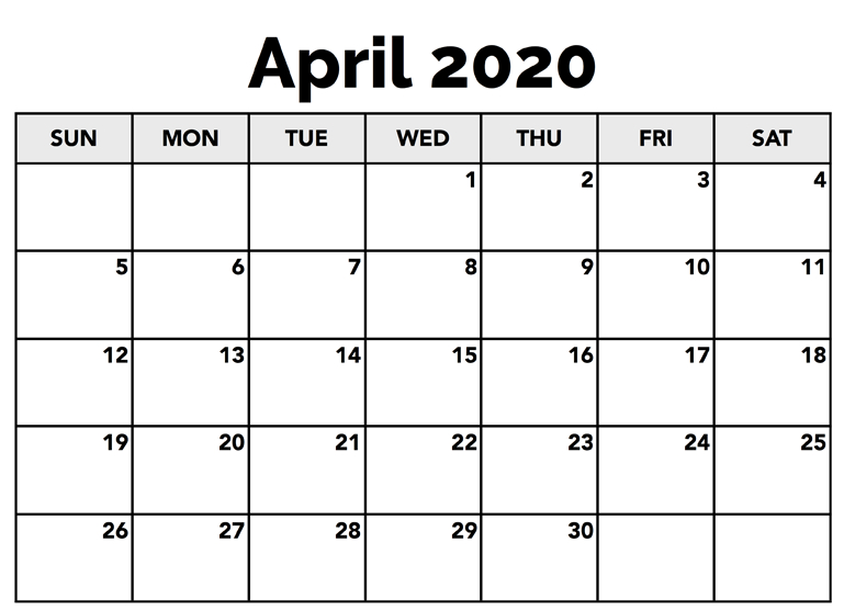 April 2020 Printable Calendar Pdf Monthly Worksheets - One