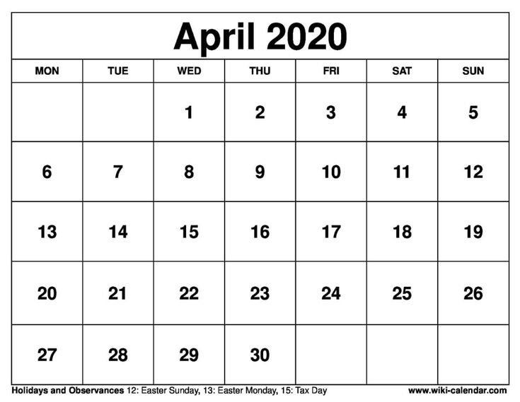 April 2020 Printable Monday Calendar #April2020 #