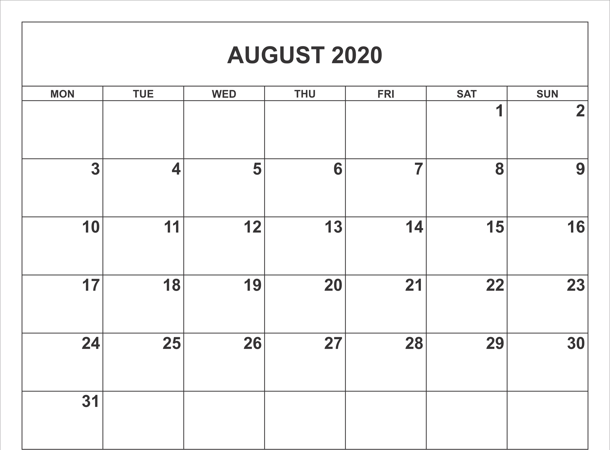 August 2020 Calendar Printable | Calendar For Planning