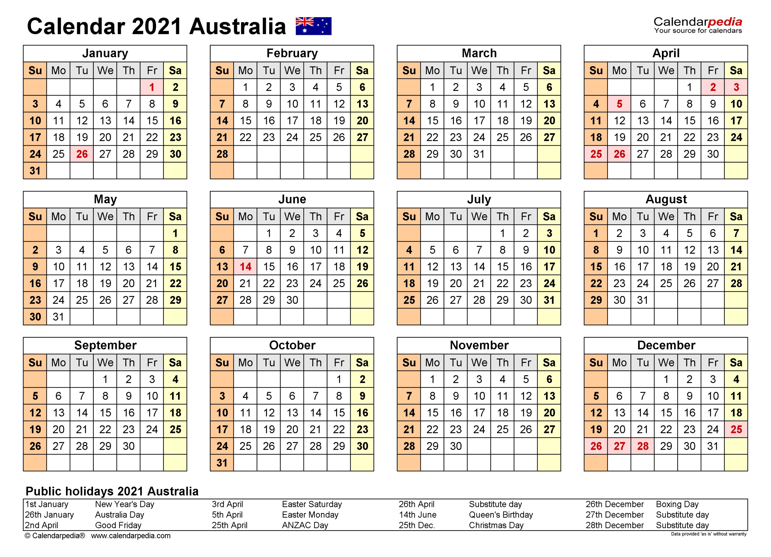 Australian Fiscal Year 2021 – Template Calendar Design