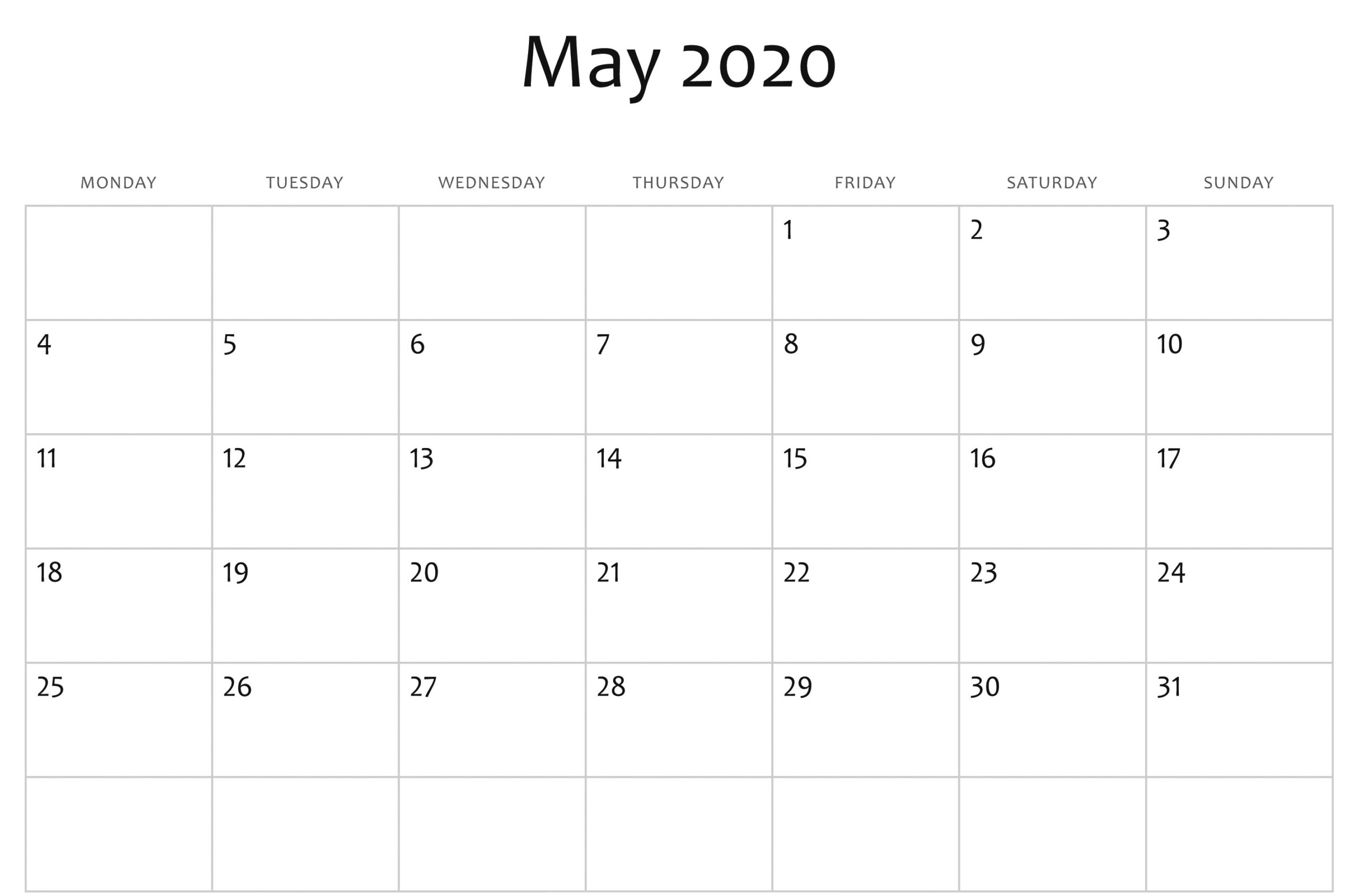 Awesome May 2020 Calendar Pdf, Word, Excel Template