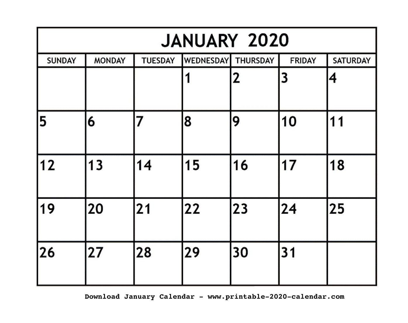 Blank Calendar Jan 2020 Printable | Maandkalenders