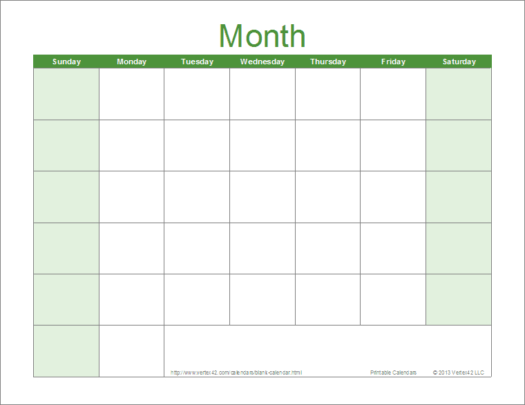 Blank Calendar Template - Free Printable Blank Calendars