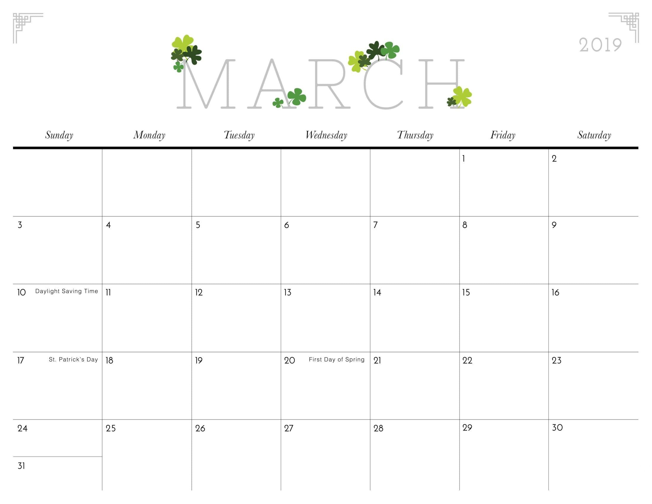 Blank March 2020 Calendar Template Printable Word | 2017