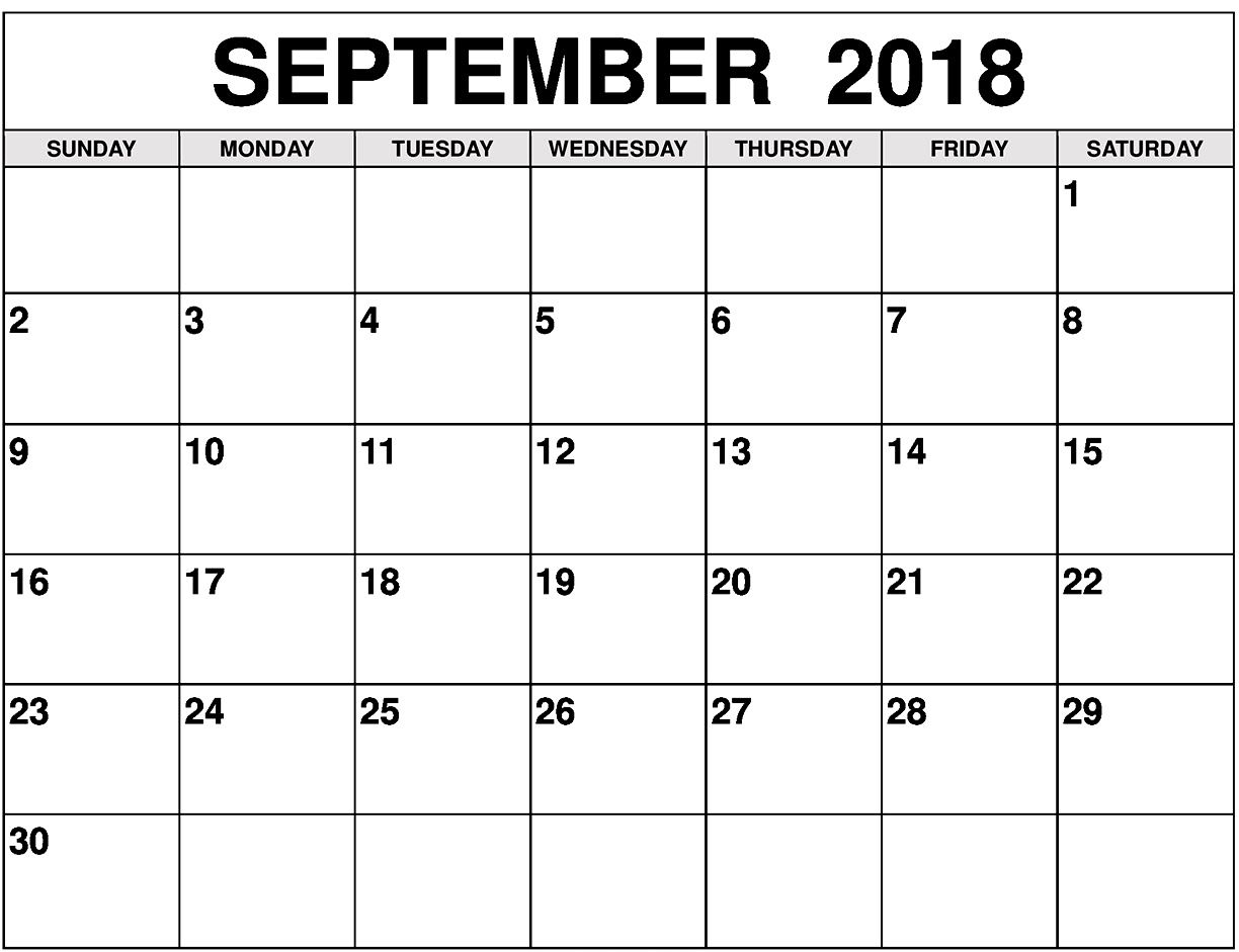 Calendar 2018 September With Government Holidays | 2018