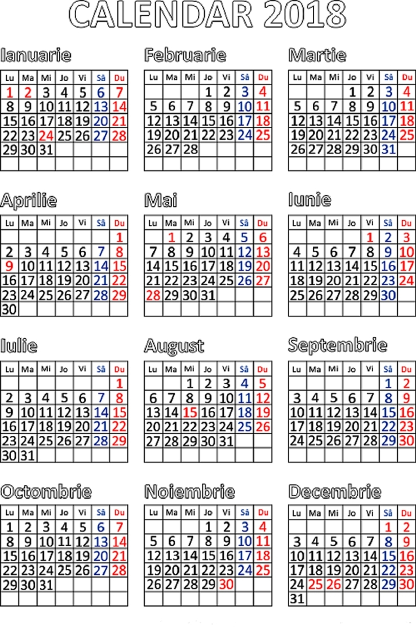 Calendar 2019 Zile Libere :-Free Calendar Template