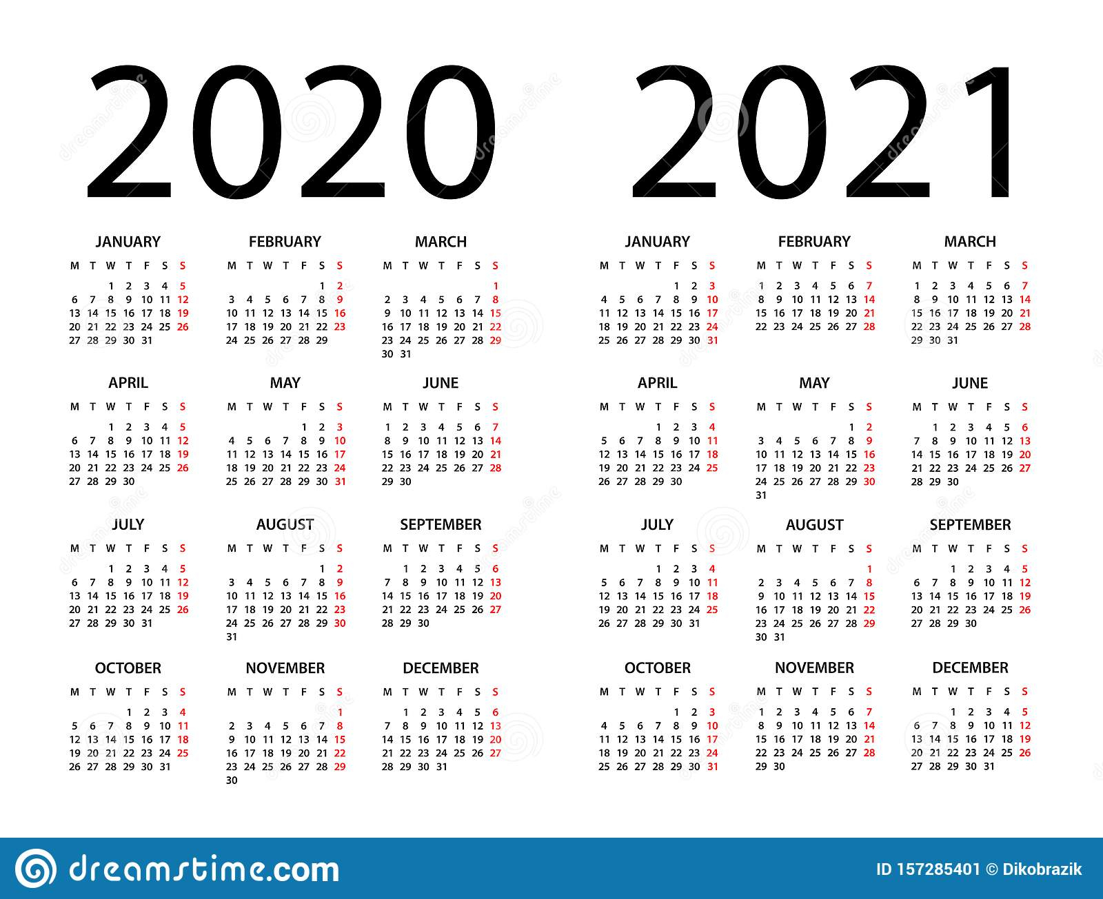 Year Calendar In Weeks 2020