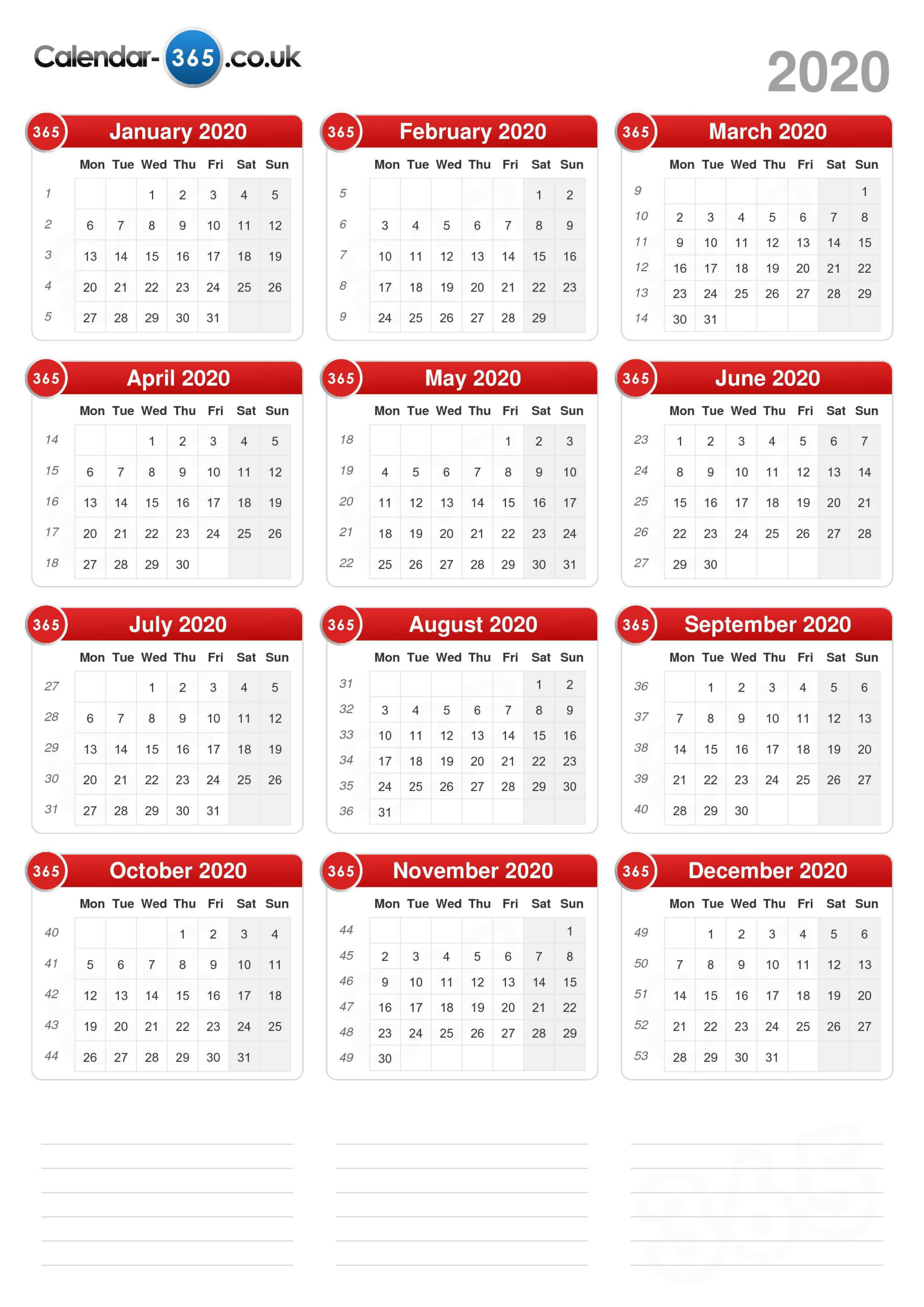 Calendar Week Numbers 2020 Printable