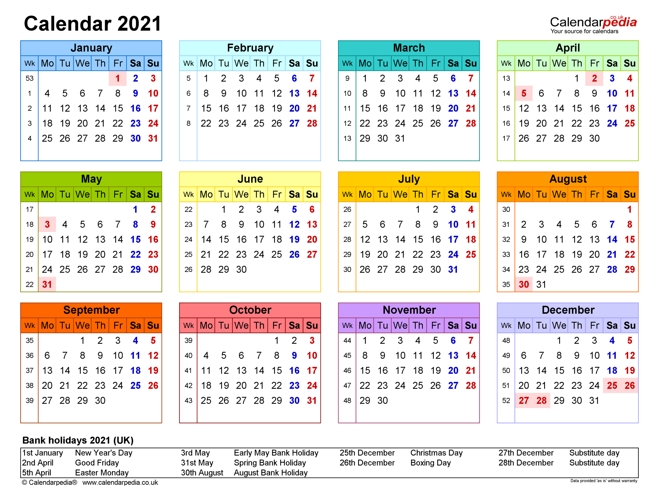 Calendar 2021 (Uk) - Free Printable Microsoft Word Templates