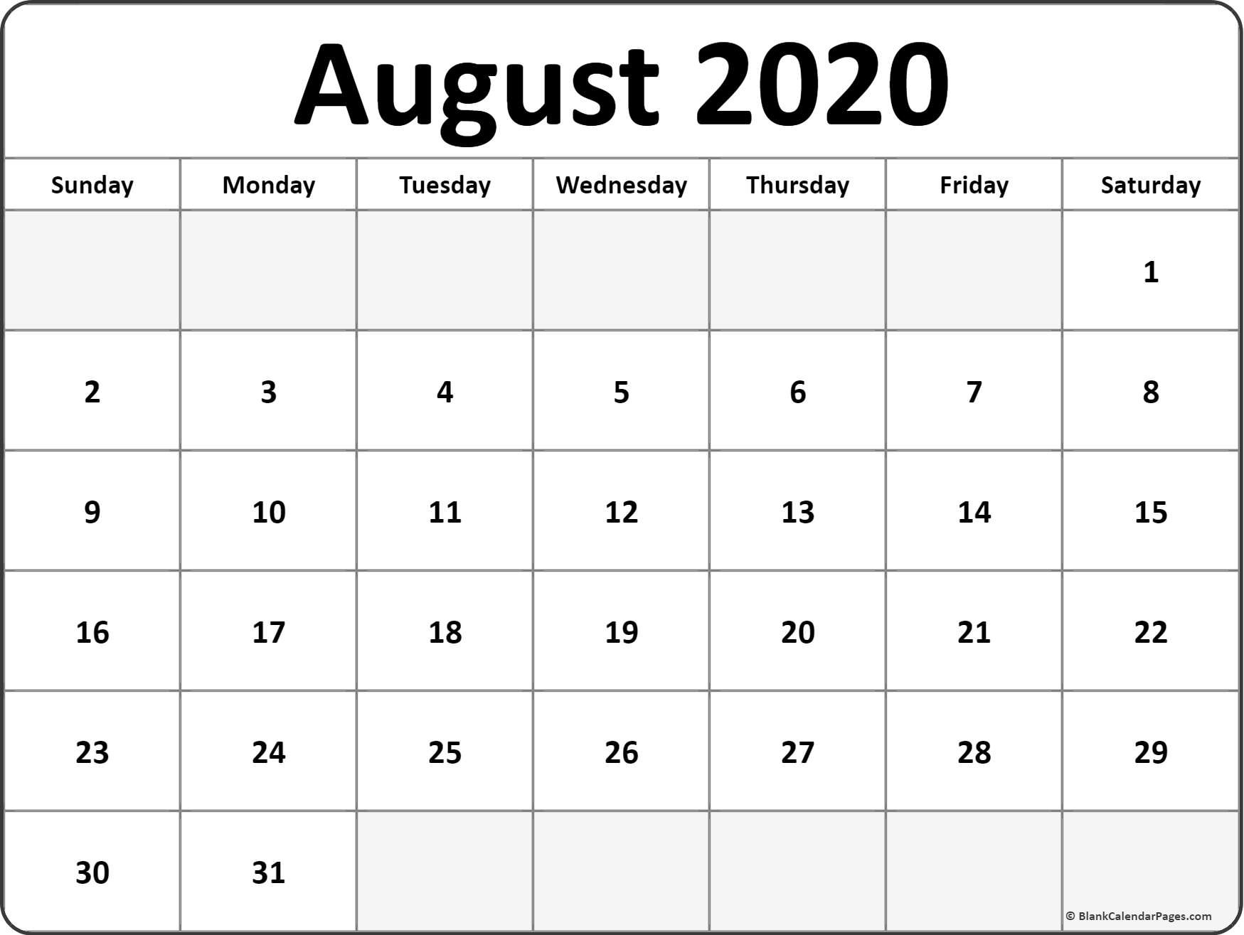 Calendar August 2020 Printable | Free Printable Calendar