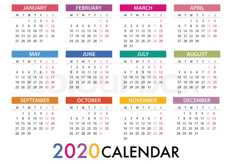 Calendar For 2020 On Grey Background  | Stock Vector