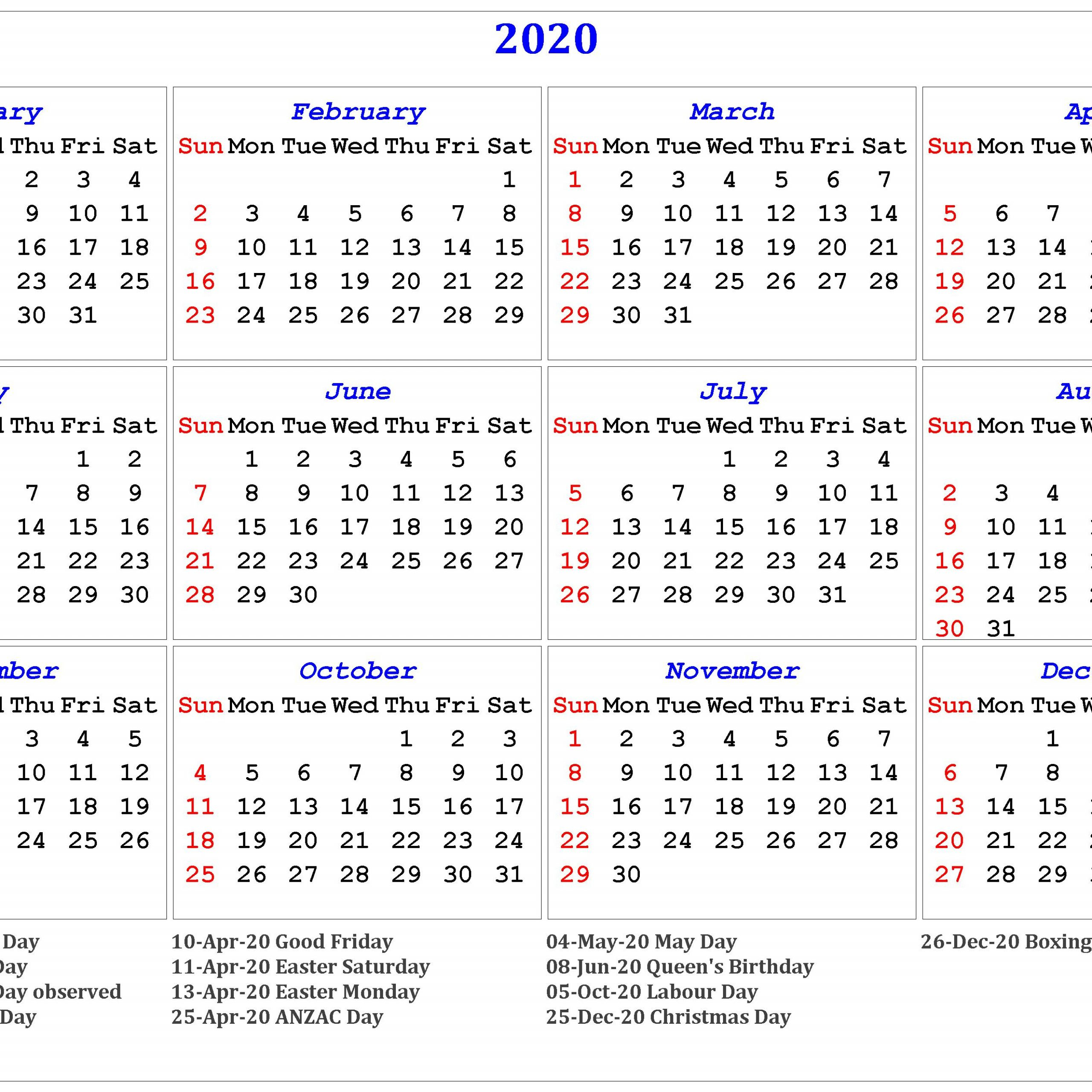 Calendar For Year 2020 Australia With Week Numbers | Free