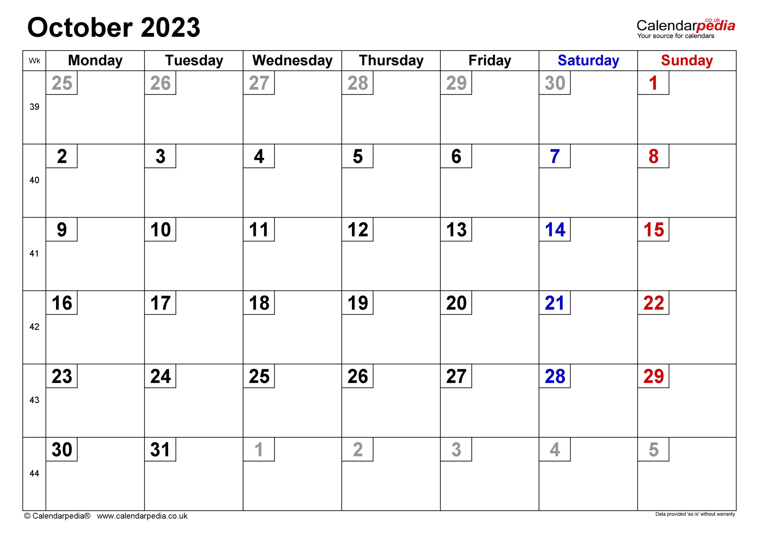 Calendar October 2023 (Uk) With Excel, Word And Pdf Templates