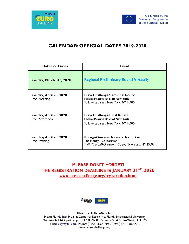 Calendar - Official Dates Competition 2019-2020 | Miami