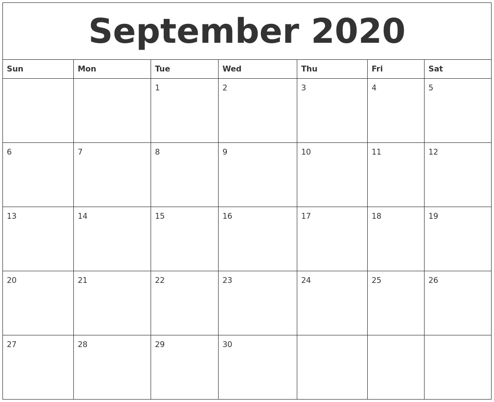 Calendar September 2020 Start Monday Printable Free