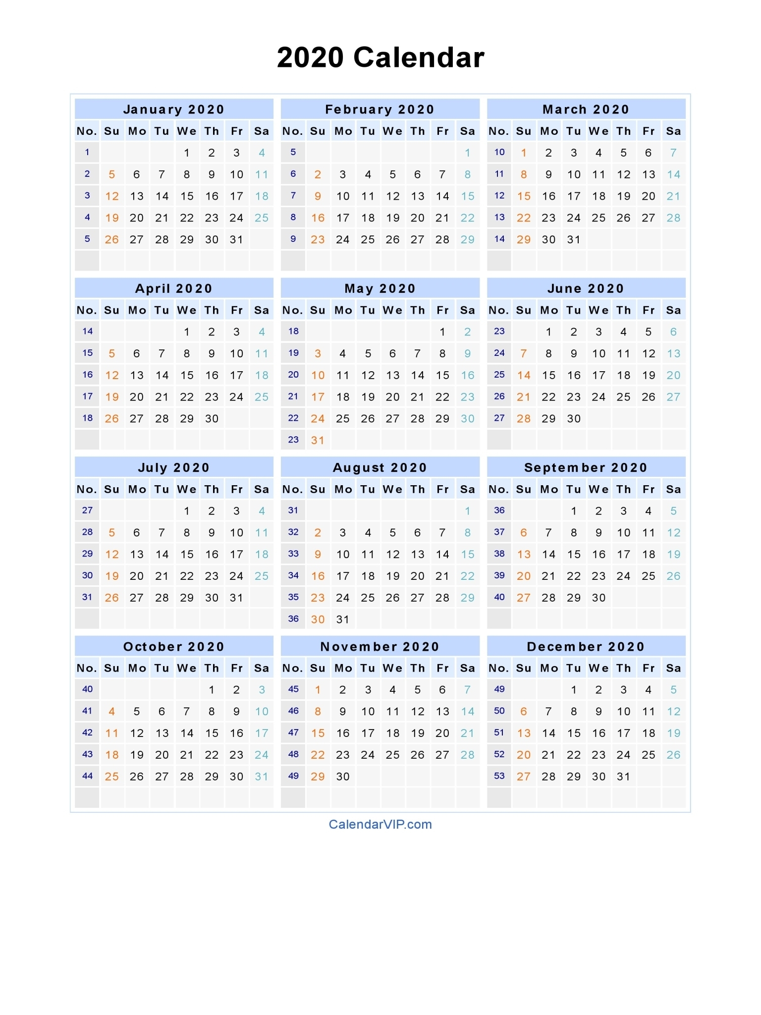 Calendar Week 2020 Printable | Month Calendar Printable