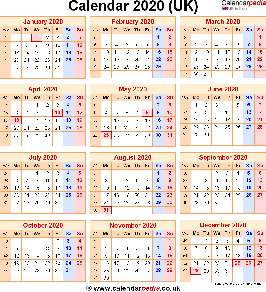 Calendar Week Numbers 2020 Uk | Calendar Printables Free