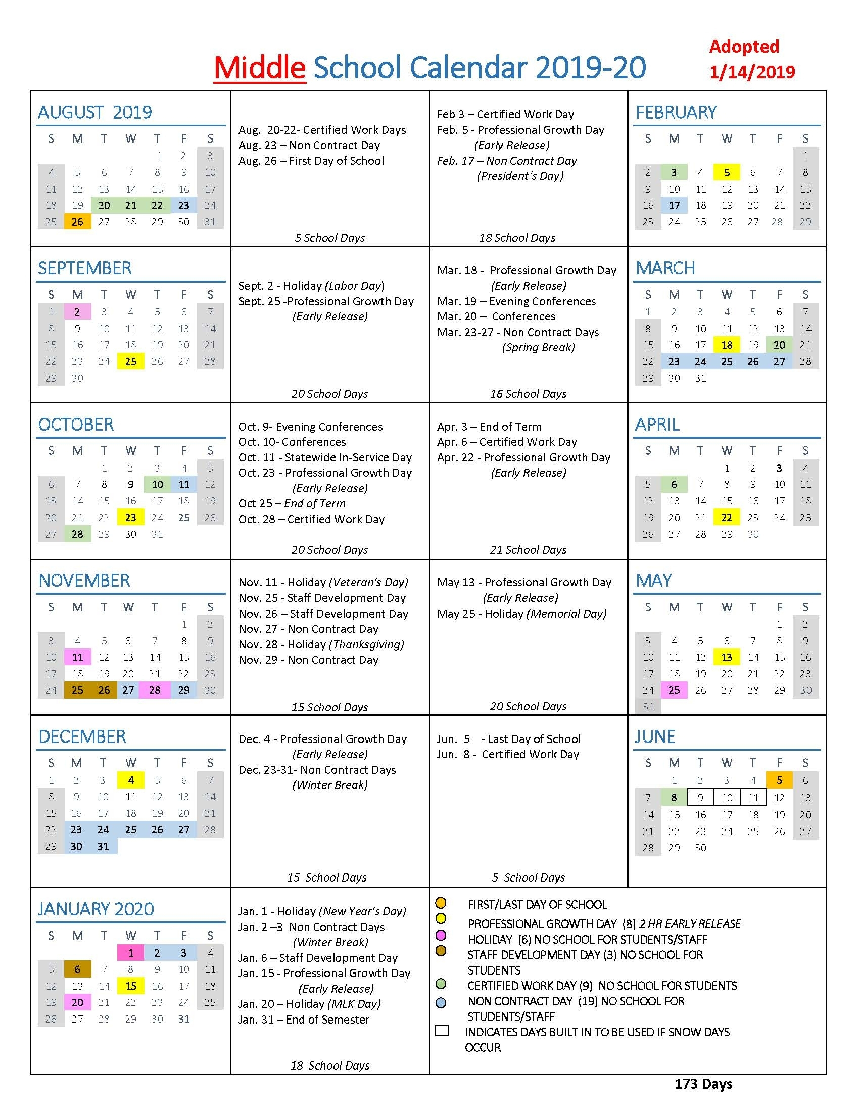 Year Calendar Special Days