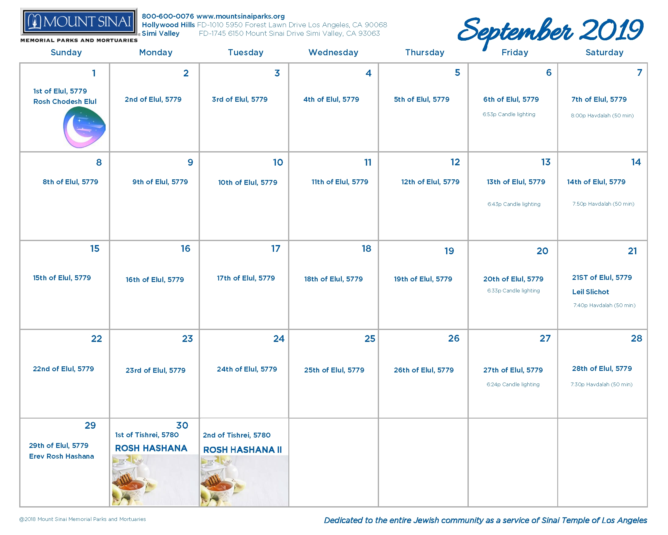 Collect Jewish Calendar For September 2019 ⋆ The Best