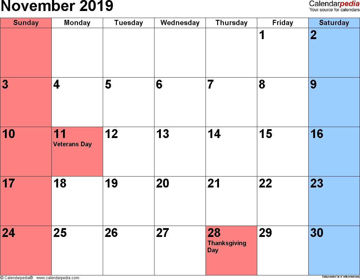 Collect Printable Calendar 2019 November Legal Size ⋆ The