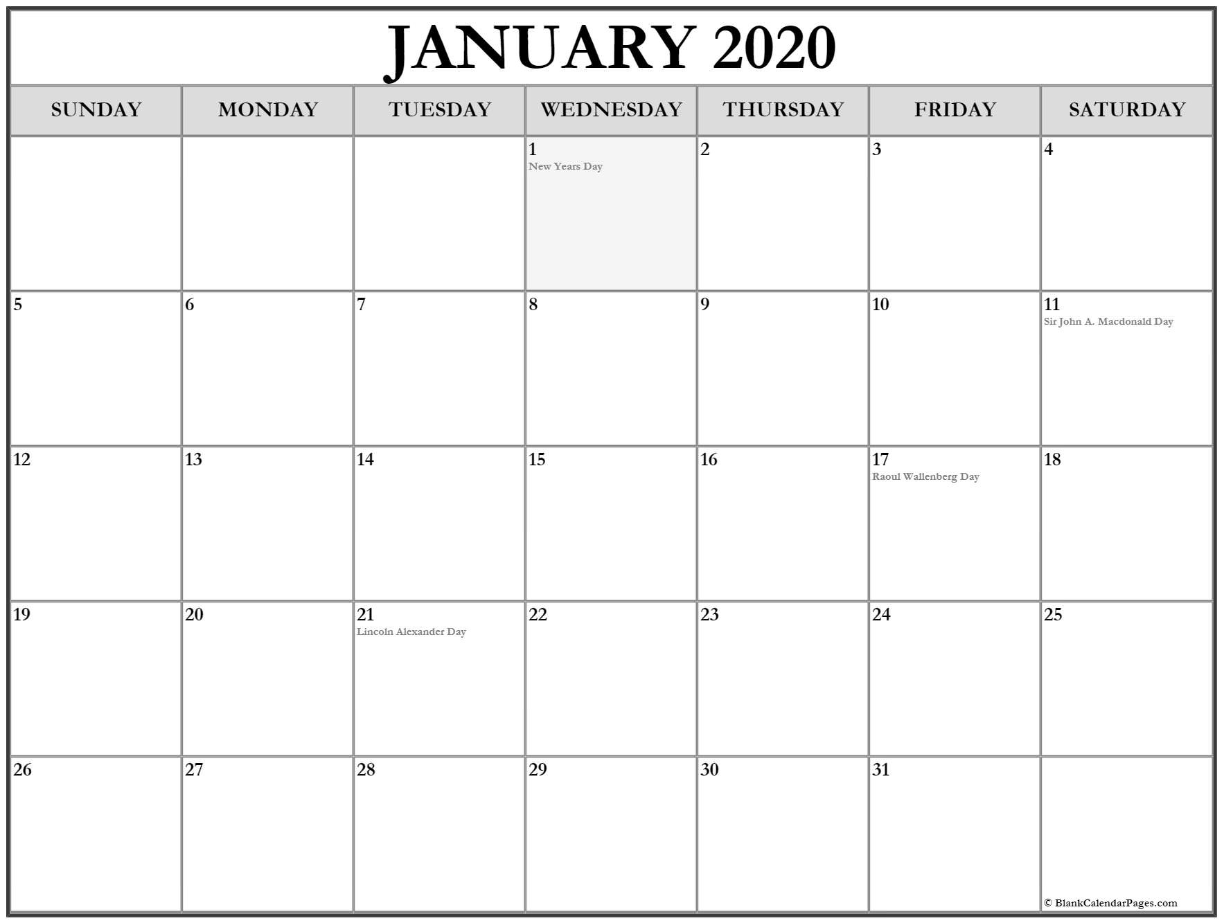 Collection Of January 2020 Calendars With Holidays