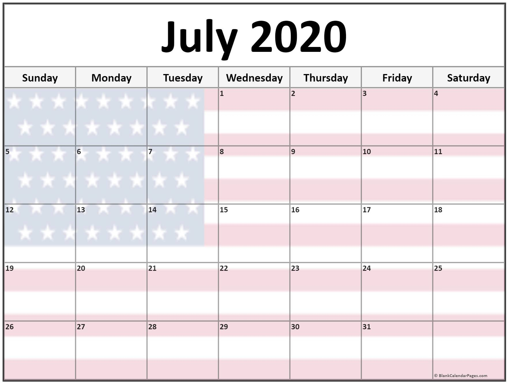 Collection Of July 2020 Photo Calendars With Image Filters.