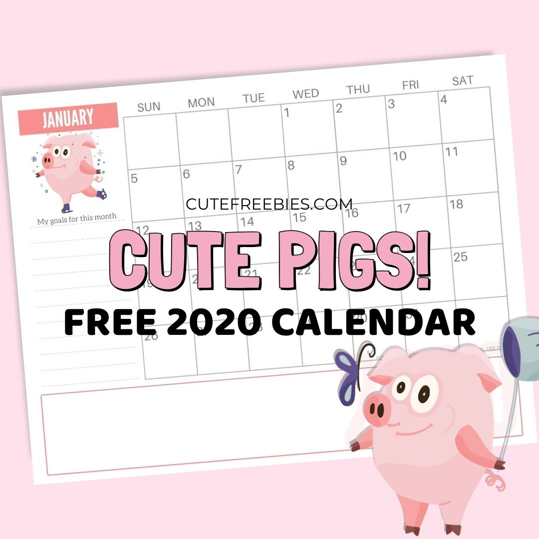 Cute Pig 2020 Calendar Pdf - Free Printable - Cute