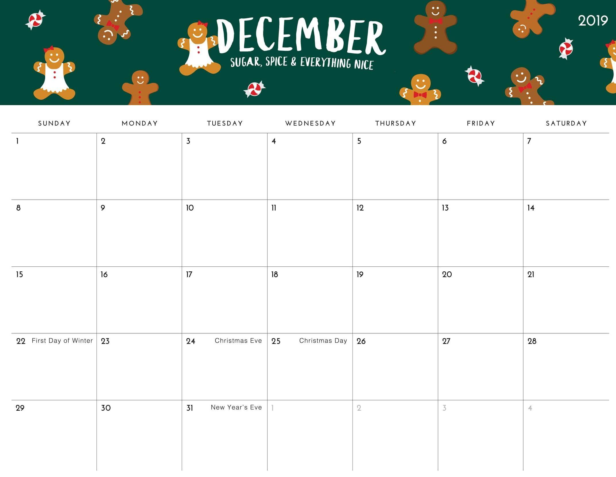 Daily Calendar For December 2019 Template | Printable