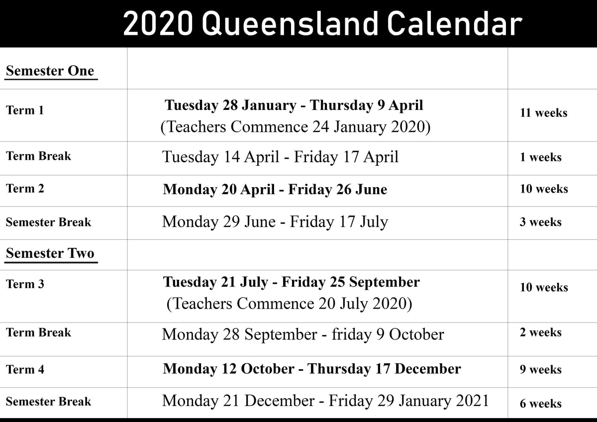 Dashing 2020 School Calendar Queensland State Schools