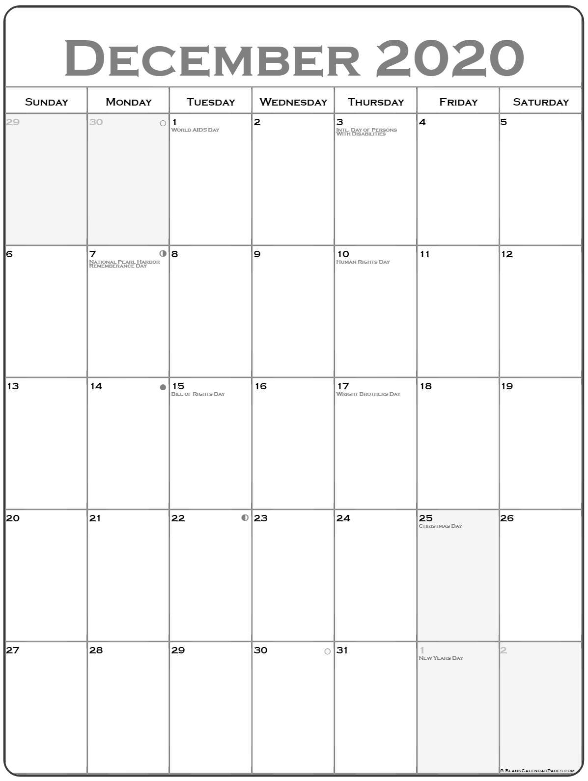 Free Printable Calendar Of December 2020 | Calendar Printables Free ...