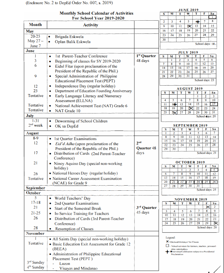 Deped School Calendar For Sy 2019-2020 - Depedclick
